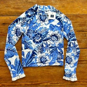 Janie and Jack Girls Wave Blue Floral Long Sleeve Rash Guard